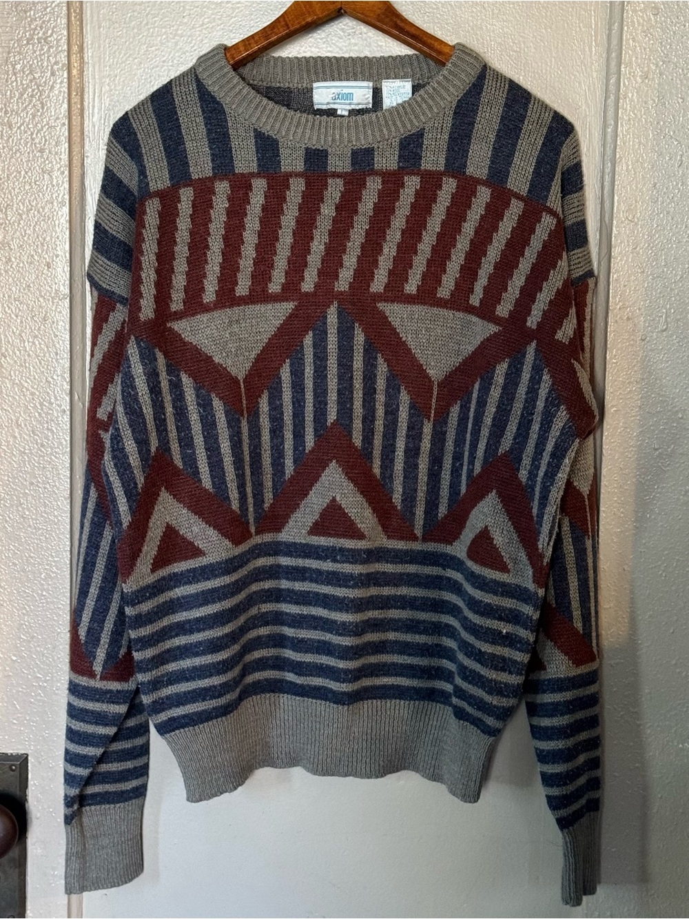 Grandpacore Vintage Men's L Wool‎ Geometric Grey Knit Sweater